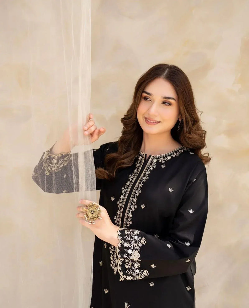 Black hook Embroidered Lawn Ensemble