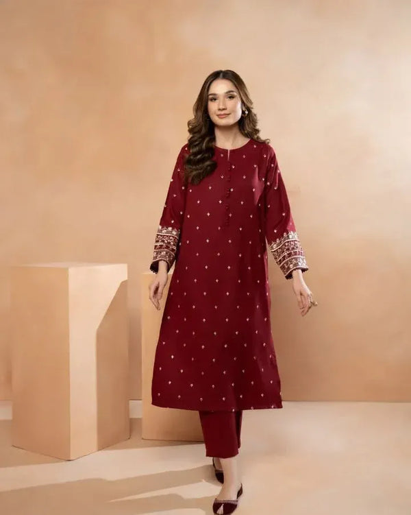 Pop Garnet 2-Piece Embroidered Lawn Ensemble