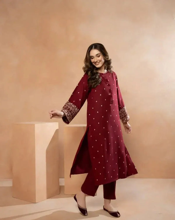 Pop Garnet 2-Piece Embroidered Lawn Ensemble